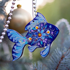 Handmade Fish Christmas Ornament Painted Double-sided