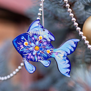 Handmade Fish Christmas Ornament Painted Double-sided