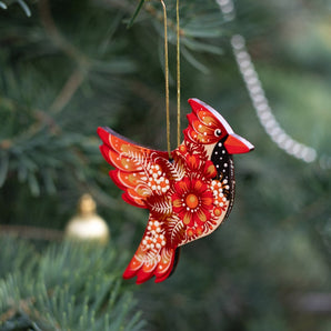 Red Cardinal Bird Ornament – Handmade Wooden Christmas Tree Decoration