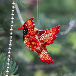 Red Cardinal Bird Ornament – Handmade Wooden Christmas Tree Decoration