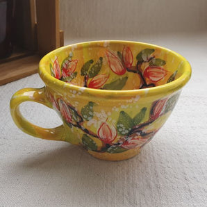 Beautiful cup 0.5 L with floral pattern - Ukrainian ceramics hand painted