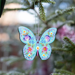 Hand-Painted Wooden Butterfly Christmas & Easter Hanging Ornament