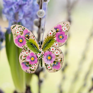 Suspension Papillon en Bois Peint à la Main – Décoration de Noël et de Pâques