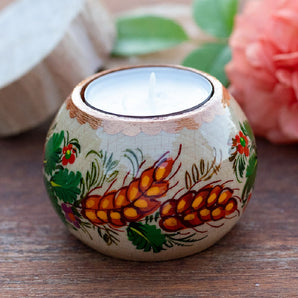 Handmade candle holder with floral pattern