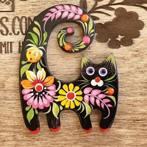 Funny cat fridge magnet, creative gift for cat lovers, Petrykivka painting