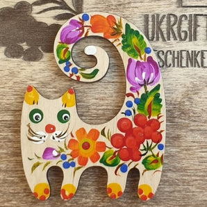 Animal magnet for refrigerator Cat, creative gift for cat lovers, Petrykivka painting