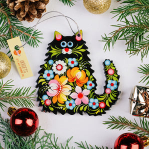 Funny black Cat Christmas ornament handcrafted