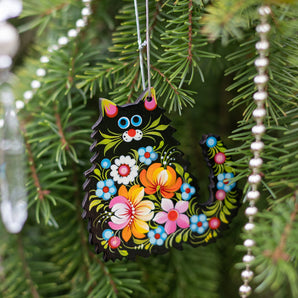 Funny black Cat Christmas ornament handcrafted