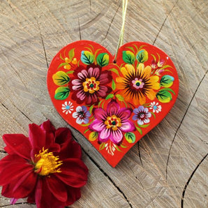 Special wooden Christmas ornaments Heart ukrainian painted