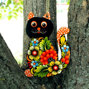 Black cat - Tree decorations with Petrykivka painting