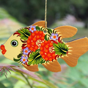 Christmas tree decorations fish figures made of wood, delicately painted on both sides