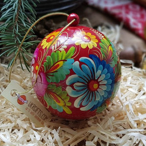 Red handmade wooden Christmas tree ball