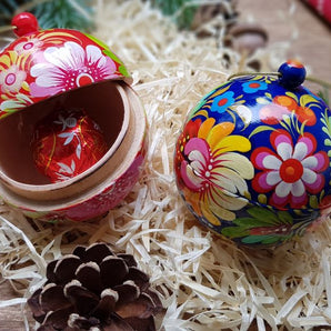 Colorful wooden Christmas balls that can be opened, 2 pieces 7 cm