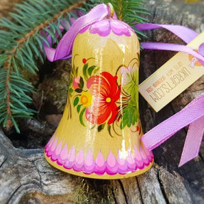 Delicately painted wooden bell - Christmas tree decoration