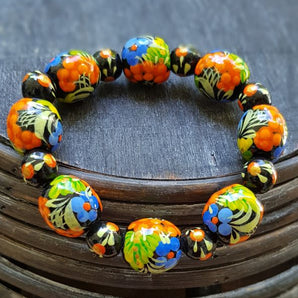 Handmade wooden bracelet - women's jewelry with floral ornaments - Ukrainian style