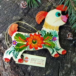 Dog wooden christmas decoration for children, handmade painted gift for dog lovers