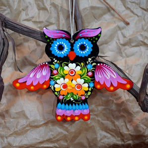 Ethnic christmas ornament owl, gift idea for owl lovers, ukrainian art