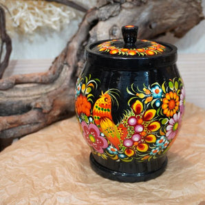 Wooden jar for bulk products, Ukrainian folk art