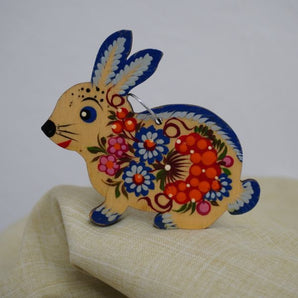 Beautiful Easter ornamnets made of wood - Easter bunny with flower pattern