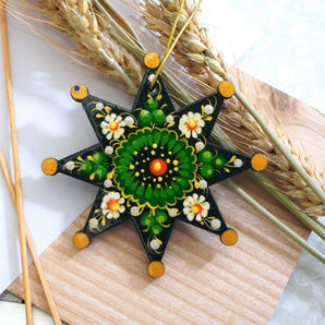 Hand painted Christmas star ornament, Petrykivka painting