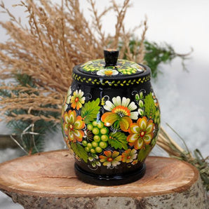 Wooden jar for bulk products in green, Ukrainian handcraft