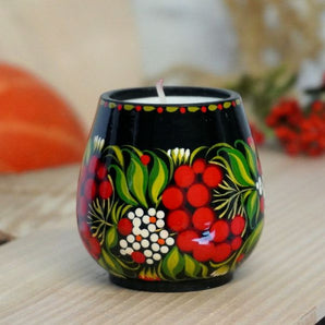 Decorative wooden candlestick hand-painted