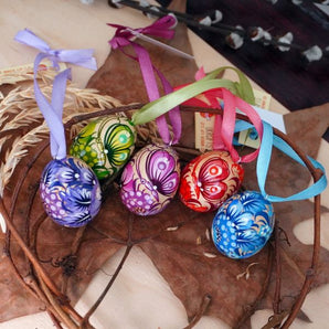 Mini painted wooden eggs Easter tree decorations, Ukrainian art