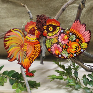 Easter pendant set rooster and chicken made of wood, artfully hand-painted