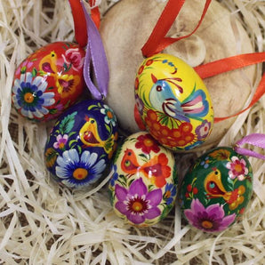 Mini Easter eggs to hang, set 5 pcs - small hand painted wooden eggs