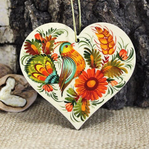 Heart decoration wooden ukrainian painted