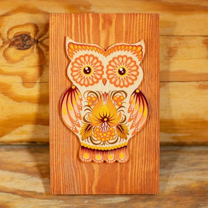 Owl, hand painted wall decoration in orange