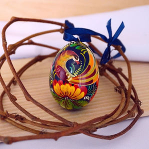 Wooden Easter egg pysanka with bird pattern