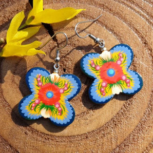 Folk earrings butterfly made of wood, hand painted