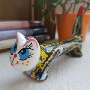 Ceramic cat figurines hand painted, funny tomcat striped