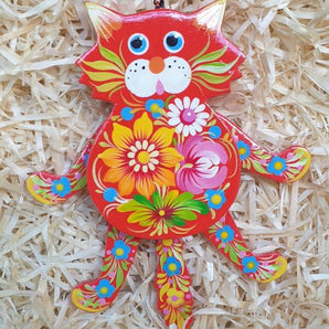 Cat shaped jumping jack toy, wall decoration for children room, handmade