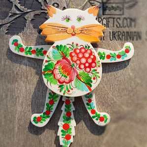 Cat jumping jack toy, wall ornament for children room, handmade