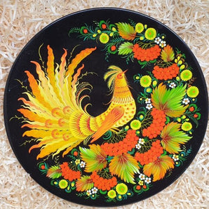 Decorative wooden plate "Firebird", traditional handicraft