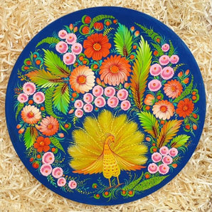 Wall plate decoration made of wood "Peacock", Ukrainian painting