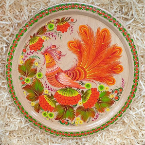 Wall plate decoration "Bird on natural wood", Ukrainian handicraft