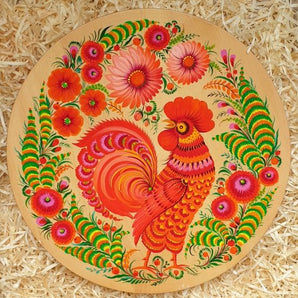 Wall plate Deco made of wood "The Rooster", Ukrainian handicraft