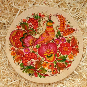 Wall plate deco "Bird", ukrainian Petrykivka style