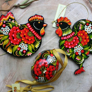 Original Easter decoration set made of wood-chicken, rooster, Easter egg-traditional handicraft