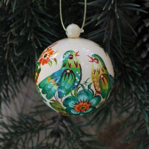 White-green Christmas tree ball small made of wood hand-painted