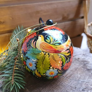 Hand-painted Christmas tree balls nostalgic in ethnic style made of wood, fillable