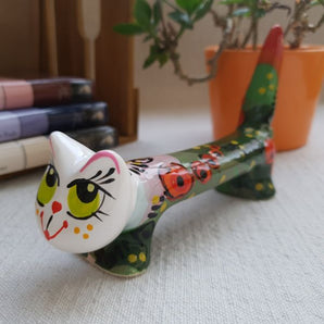 Original cat - ceramic figures cat, long funny cat made of ceramic