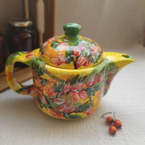 Hand painted ceramic teapot with peach blossom