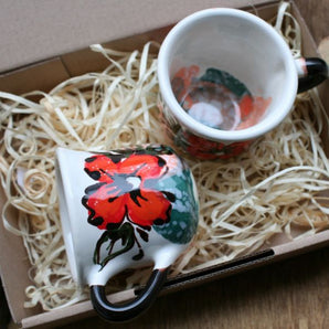 Small handmade cups for coffee with floral pattern - Valentine's Day gift