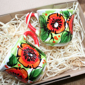 Small colorful cups for coffee - with floral pattern - traditional handicraft