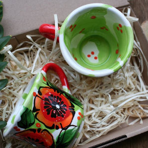 Small colorful cups for coffee - with floral pattern - traditional handicraft