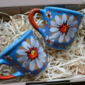 Hand painted coffee cups set with floral pattern hand painted